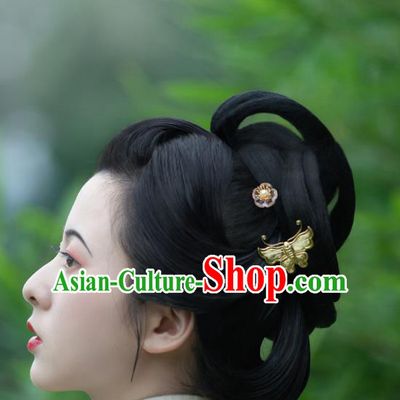 China Ming Dynasty Gilding Butterfly Hairpin Traditional Noble Women Hair Accessories Ancient Hanfu Hair Stick