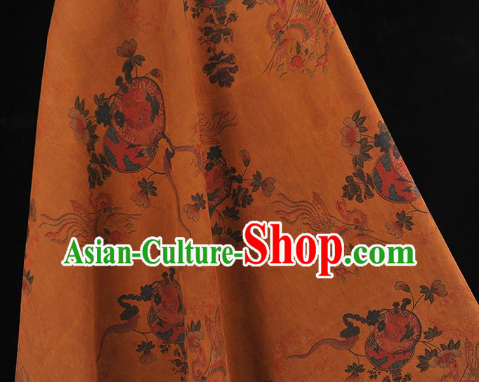 Chinese Traditional Phoenix Pattern Silk Fabric Classical Cheongsam Material Ginger Gambiered Guangdong Gauze Chinese Traditional Phoenix Pattern Silk Fabric Classical Cheongsam Material Ginger Gambiered Guangdong Gauze