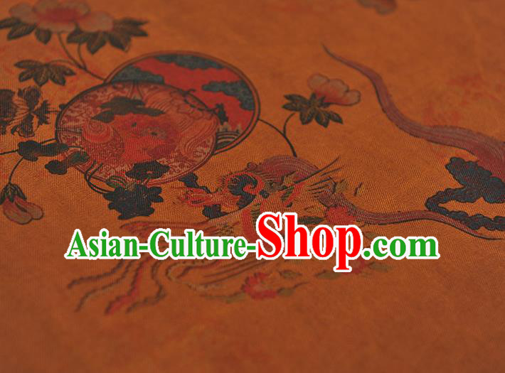 Chinese Traditional Phoenix Pattern Silk Fabric Classical Cheongsam Material Ginger Gambiered Guangdong Gauze Chinese Traditional Phoenix Pattern Silk Fabric Classical Cheongsam Material Ginger Gambiered Guangdong Gauze