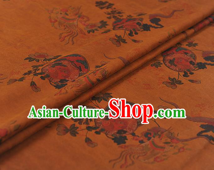 Chinese Traditional Phoenix Pattern Silk Fabric Classical Cheongsam Material Ginger Gambiered Guangdong Gauze Chinese Traditional Phoenix Pattern Silk Fabric Classical Cheongsam Material Ginger Gambiered Guangdong Gauze