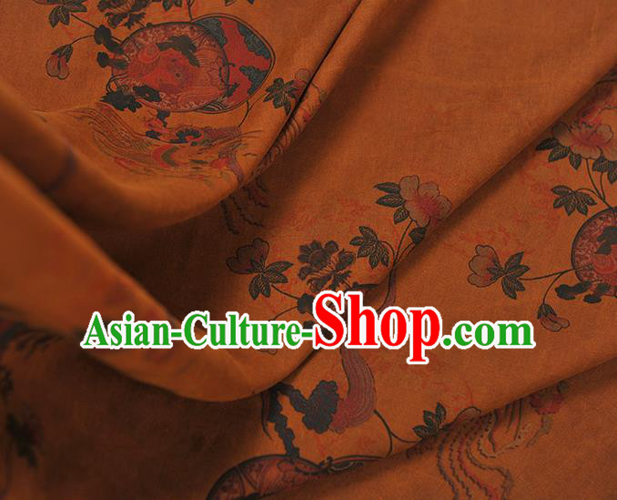 Chinese Traditional Phoenix Pattern Silk Fabric Classical Cheongsam Material Ginger Gambiered Guangdong Gauze Chinese Traditional Phoenix Pattern Silk Fabric Classical Cheongsam Material Ginger Gambiered Guangdong Gauze