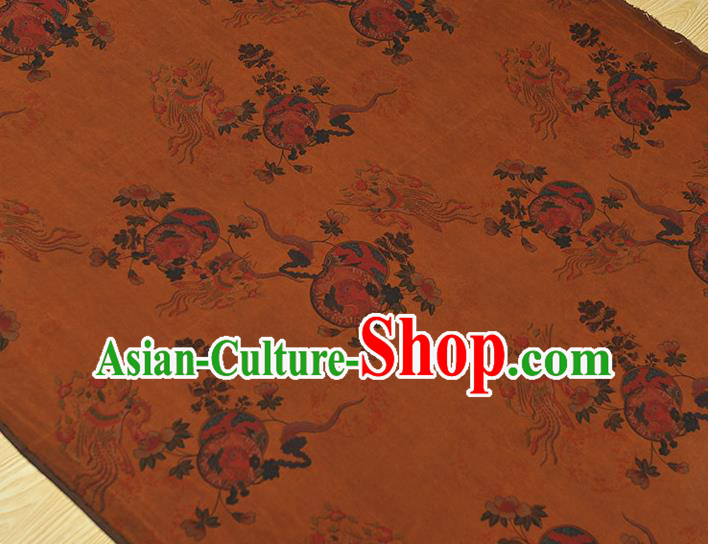Chinese Traditional Phoenix Pattern Silk Fabric Classical Cheongsam Material Ginger Gambiered Guangdong Gauze Chinese Traditional Phoenix Pattern Silk Fabric Classical Cheongsam Material Ginger Gambiered Guangdong Gauze