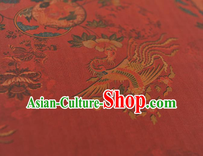 Chinese Classical Cheongsam Material Red Gambiered Guangdong Gauze Traditional Phoenix Pattern Silk Fabric Chinese Classical Cheongsam Material Red Gambiered Guangdong Gauze Traditional Phoenix Pattern Silk Fabric