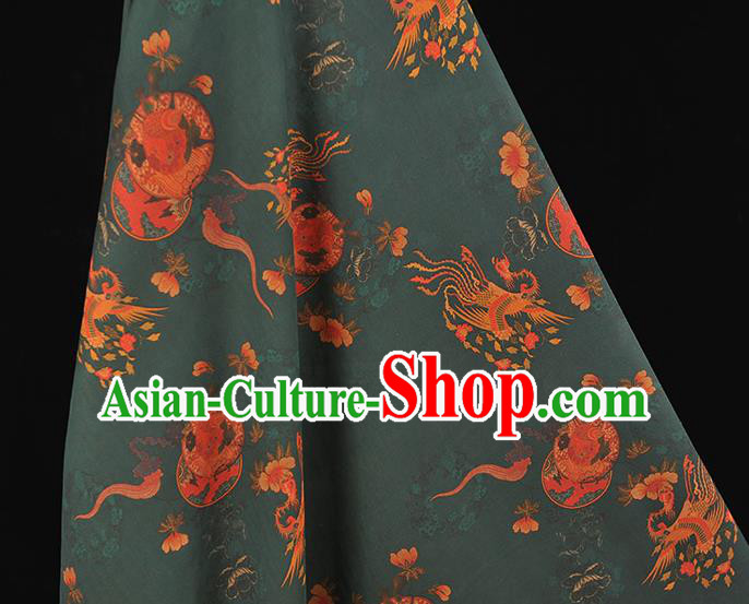 Chinese Gambiered Guangdong Gauze Classical Cheongsam Material Traditional Phoenix Pattern Atrovirens Silk Fabric Chinese Gambiered Guangdong Gauze Classical Cheongsam Material Traditional Phoenix Pattern Atrovirens Silk Fabric