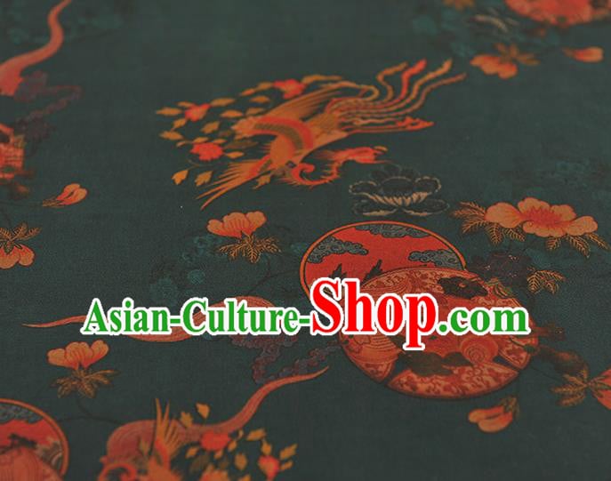 Chinese Gambiered Guangdong Gauze Classical Cheongsam Material Traditional Phoenix Pattern Atrovirens Silk Fabric Chinese Gambiered Guangdong Gauze Classical Cheongsam Material Traditional Phoenix Pattern Atrovirens Silk Fabric