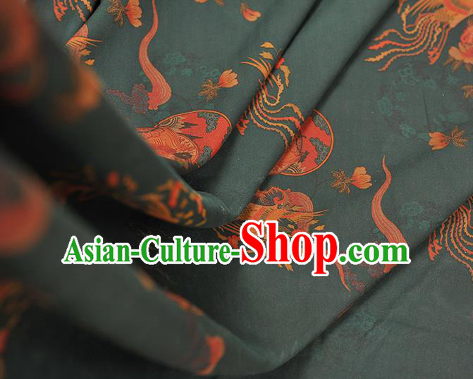 Chinese Gambiered Guangdong Gauze Classical Cheongsam Material Traditional Phoenix Pattern Atrovirens Silk Fabric Chinese Gambiered Guangdong Gauze Classical Cheongsam Material Traditional Phoenix Pattern Atrovirens Silk Fabric