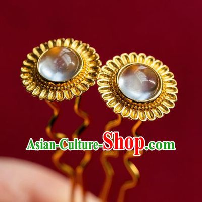 China Traditional Gilding Hair Accessories Ancient Hanfu Albite Hair Jewelry Ming Dynasty Chrysanthemum Hairpin