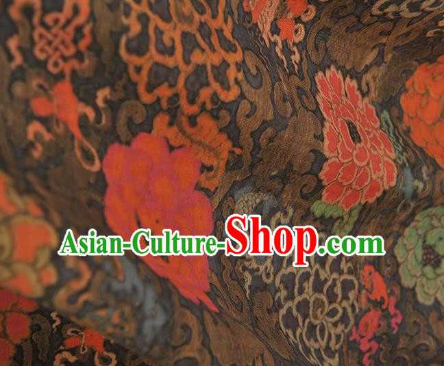 Top Chinese Classical Cheongsam Black Silk Material Traditional Flowers Pattern Gambiered Guangdong Gauze Fabric Top Chinese Classical Cheongsam Black Silk Material Traditional Flowers Pattern Gambiered Guangdong Gauze Fabric