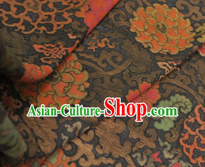 Top Chinese Classical Cheongsam Black Silk Material Traditional Flowers Pattern Gambiered Guangdong Gauze Fabric Top Chinese Classical Cheongsam Black Silk Material Traditional Flowers Pattern Gambiered Guangdong Gauze Fabric