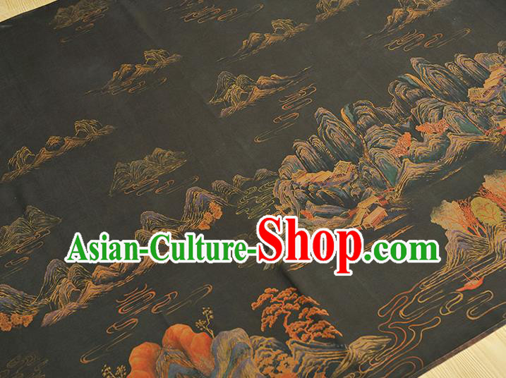 Top Silk Material Chinese Traditional Landscape Pattern Fabric Classical Cheongsam Black Gambiered Guangdong Gauze Top Silk Material Chinese Traditional Landscape Pattern Fabric Classical Cheongsam Black Gambiered Guangdong Gauze