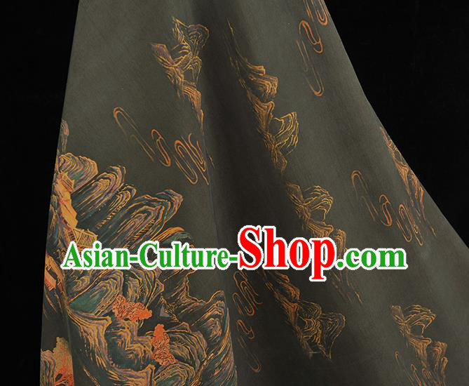 Top Silk Material Chinese Traditional Landscape Pattern Fabric Classical Cheongsam Black Gambiered Guangdong Gauze Top Silk Material Chinese Traditional Landscape Pattern Fabric Classical Cheongsam Black Gambiered Guangdong Gauze