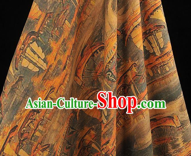 Top Ginger Silk Material Chinese Traditional Ship Pattern Gambiered Guangdong Gauze Classical Cheongsam Fabric Top Ginger Silk Material Chinese Traditional Ship Pattern Gambiered Guangdong Gauze Classical Cheongsam Fabric