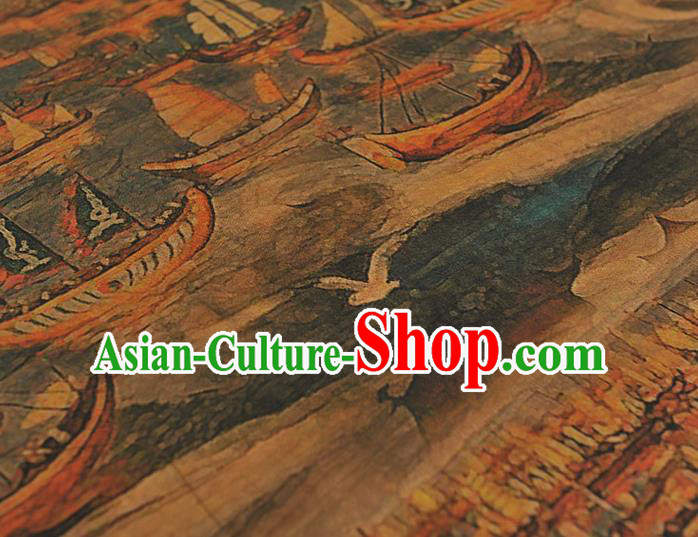 Top Ginger Silk Material Chinese Traditional Ship Pattern Gambiered Guangdong Gauze Classical Cheongsam Fabric Top Ginger Silk Material Chinese Traditional Ship Pattern Gambiered Guangdong Gauze Classical Cheongsam Fabric
