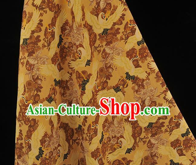 Top Chinese Traditional Crane Pattern Gambiered Guangdong Gauze Classical Cheongsam Fabric Yellow Silk Material Top Chinese Traditional Crane Pattern Gambiered Guangdong Gauze Classical Cheongsam Fabric Yellow Silk Material