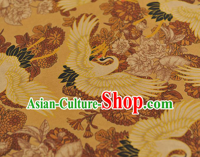 Top Chinese Traditional Crane Pattern Gambiered Guangdong Gauze Classical Cheongsam Fabric Yellow Silk Material Top Chinese Traditional Crane Pattern Gambiered Guangdong Gauze Classical Cheongsam Fabric Yellow Silk Material