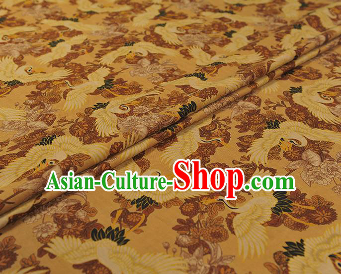 Top Chinese Traditional Crane Pattern Gambiered Guangdong Gauze Classical Cheongsam Fabric Yellow Silk Material Top Chinese Traditional Crane Pattern Gambiered Guangdong Gauze Classical Cheongsam Fabric Yellow Silk Material