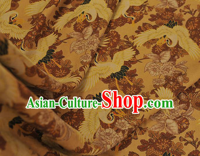 Top Chinese Traditional Crane Pattern Gambiered Guangdong Gauze Classical Cheongsam Fabric Yellow Silk Material Top Chinese Traditional Crane Pattern Gambiered Guangdong Gauze Classical Cheongsam Fabric Yellow Silk Material