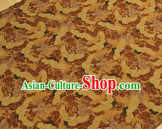 Top Chinese Traditional Crane Pattern Gambiered Guangdong Gauze Classical Cheongsam Fabric Yellow Silk Material Top Chinese Traditional Crane Pattern Gambiered Guangdong Gauze Classical Cheongsam Fabric Yellow Silk Material