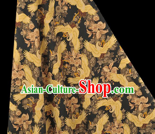 Top Chinese Classical Cheongsam Fabric Black Silk Material Traditional Crane Pattern Gambiered Guangdong Gauze Top Chinese Classical Cheongsam Fabric Black Silk Material Traditional Crane Pattern Gambiered Guangdong Gauze
