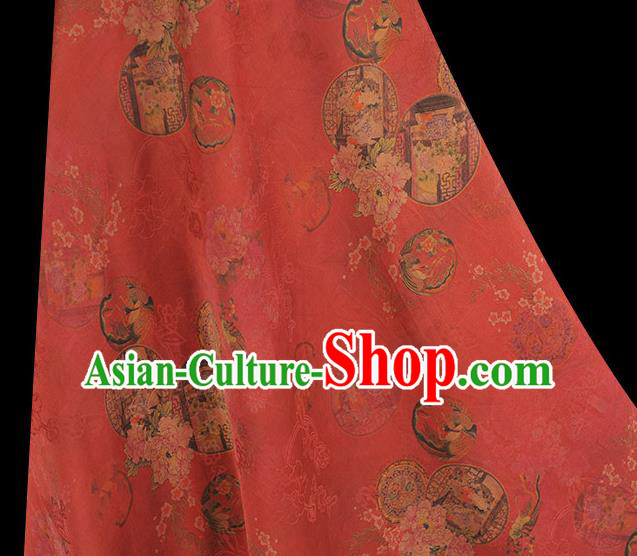 Top Chinese Traditional Pavilion Pattern Silk Material Classical Cheongsam Red Gambiered Guangdong Gauze Fabric Top Chinese Traditional Pavilion Pattern Silk Material Classical Cheongsam Red Gambiered Guangdong Gauze Fabric