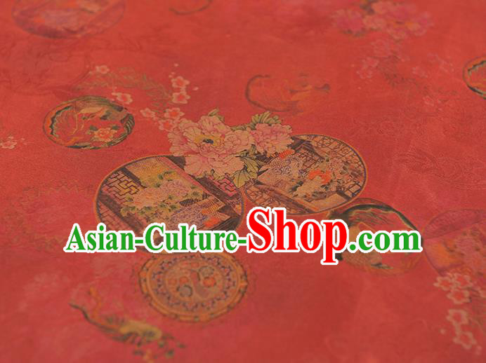 Top Chinese Traditional Pavilion Pattern Silk Material Classical Cheongsam Red Gambiered Guangdong Gauze Fabric Top Chinese Traditional Pavilion Pattern Silk Material Classical Cheongsam Red Gambiered Guangdong Gauze Fabric