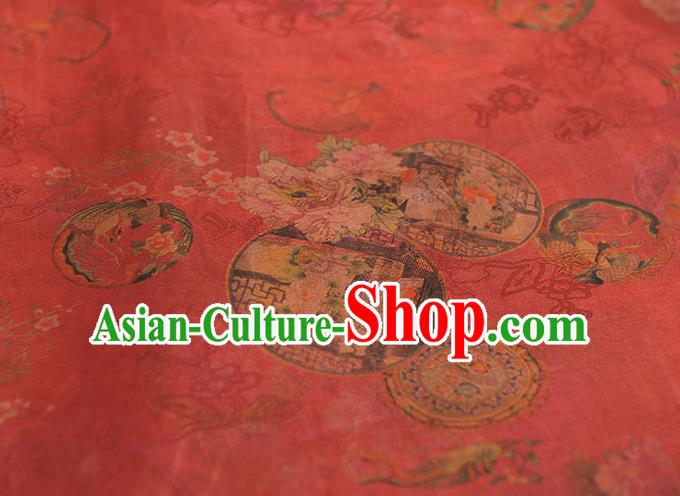Top Chinese Traditional Pavilion Pattern Silk Material Classical Cheongsam Red Gambiered Guangdong Gauze Fabric Top Chinese Traditional Pavilion Pattern Silk Material Classical Cheongsam Red Gambiered Guangdong Gauze Fabric