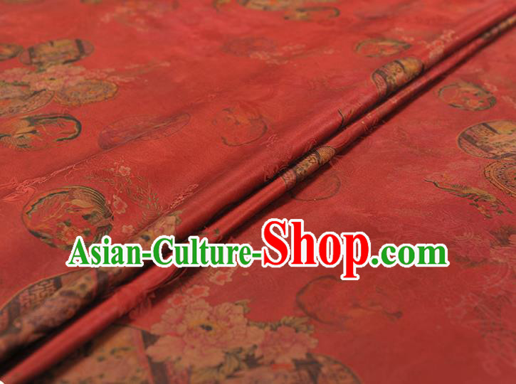 Top Chinese Traditional Pavilion Pattern Silk Material Classical Cheongsam Red Gambiered Guangdong Gauze Fabric Top Chinese Traditional Pavilion Pattern Silk Material Classical Cheongsam Red Gambiered Guangdong Gauze Fabric