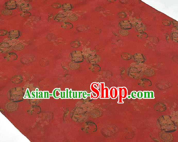 Top Chinese Traditional Pavilion Pattern Silk Material Classical Cheongsam Red Gambiered Guangdong Gauze Fabric Top Chinese Traditional Pavilion Pattern Silk Material Classical Cheongsam Red Gambiered Guangdong Gauze Fabric