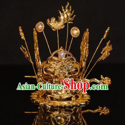 China Traditional Gilding Hair Crown Hair Accessories Ancient Hanfu Hair Jewelry Ming Dynasty Female Swordsman Hairpin