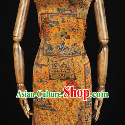 Top Chinese Traditional Royal Pattern Yellow Silk Material Classical Cheongsam Gambiered Guangdong Gauze Satin Fabric