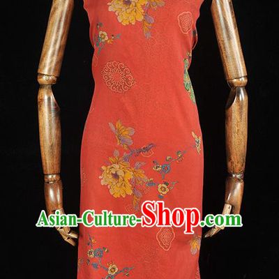 Red Gambiered Guangdong Gauze Chinese Classical Cheongsam Satin Material Traditional Peony Butterfly Pattern Silk Fabric