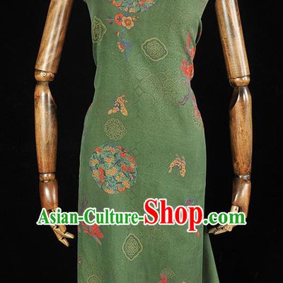 Top Chinese Classical Cheongsam Satin Material Traditional Peony Butterfly Pattern Silk Fabric Green Gambiered Guangdong Gauze
