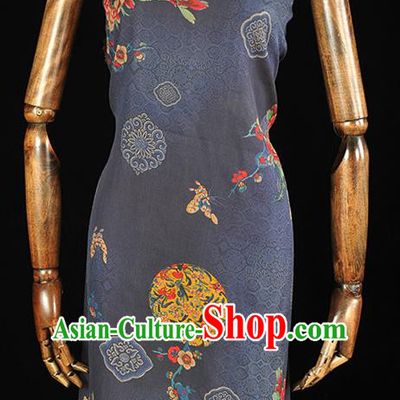 Top Traditional Peony Butterfly Pattern Navy Gambiered Guangdong Gauze Fabric Chinese Classical Cheongsam Silk Material