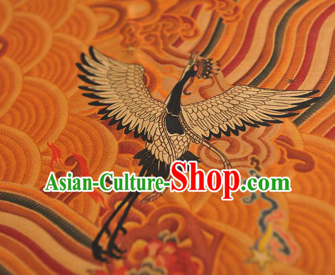 Chinese Traditional Cheongsam Ginger Satin Cloth Fabric Classical Wave Crane Pattern Silk Material Chinese Traditional Cheongsam Ginger Satin Cloth Fabric Classical Wave Crane Pattern Silk Material