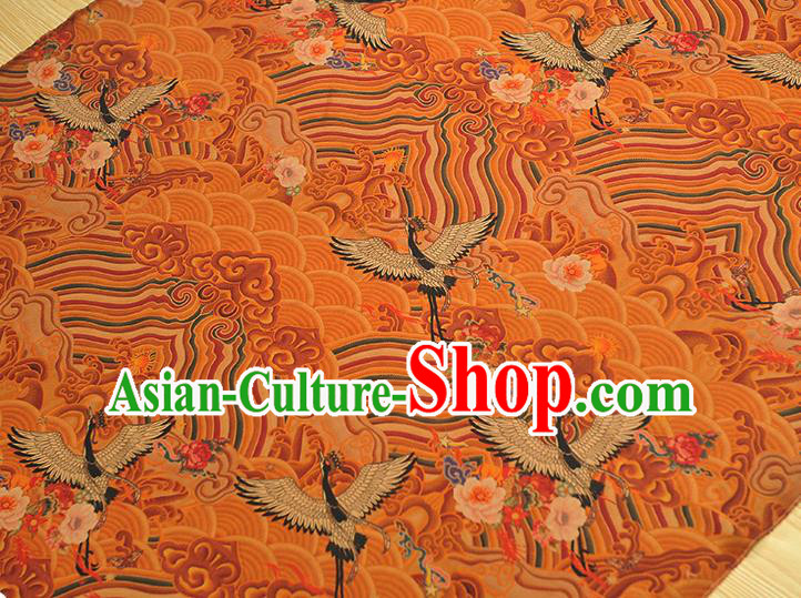 Chinese Traditional Cheongsam Ginger Satin Cloth Fabric Classical Wave Crane Pattern Silk Material Chinese Traditional Cheongsam Ginger Satin Cloth Fabric Classical Wave Crane Pattern Silk Material