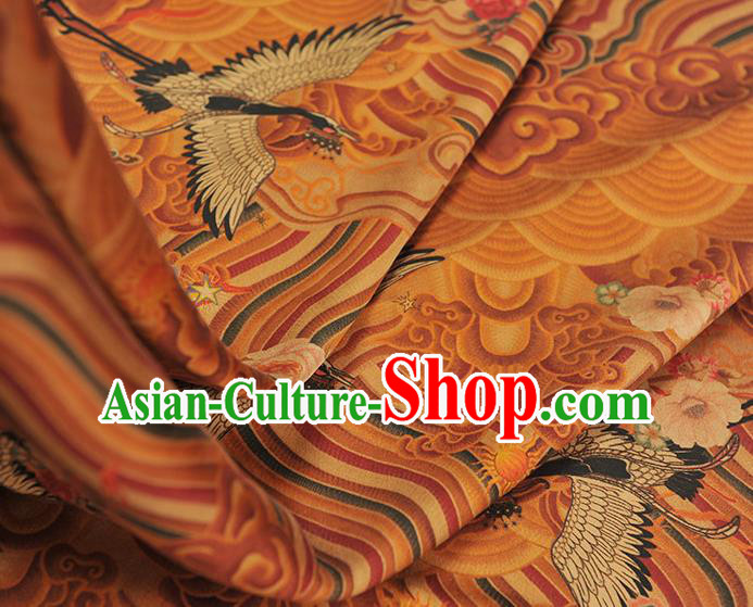 Chinese Traditional Cheongsam Ginger Satin Cloth Fabric Classical Wave Crane Pattern Silk Material Chinese Traditional Cheongsam Ginger Satin Cloth Fabric Classical Wave Crane Pattern Silk Material
