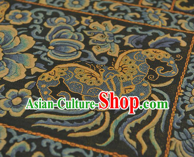 Chinese Traditional Cheongsam Gambiered Guangdong Gauze Classical Butterfly Peony Pattern Black Silk Material Chinese Traditional Cheongsam Gambiered Guangdong Gauze Classical Butterfly Peony Pattern Black Silk Material