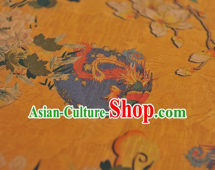 Chinese Traditional Fabric Cheongsam Gambiered Guangdong Gauze Classical Mangnolia Peony Pattern Yellow Silk Material Chinese Traditional Fabric Cheongsam Gambiered Guangdong Gauze Classical Mangnolia Peony Pattern Yellow Silk Material