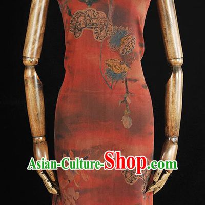 Chinese Classical Lotus Seedpod Pattern Red Silk Material Traditional Cheongsam Fabric Gambiered Guangdong Gauze