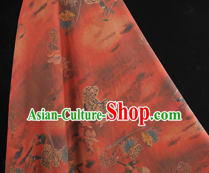 Chinese Classical Lotus Seedpod Pattern Red Silk Material Traditional Cheongsam Fabric Gambiered Guangdong Gauze Chinese Classical Lotus Seedpod Pattern Red Silk Material Traditional Cheongsam Fabric Gambiered Guangdong Gauze