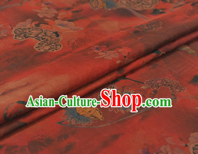Chinese Classical Lotus Seedpod Pattern Red Silk Material Traditional Cheongsam Fabric Gambiered Guangdong Gauze Chinese Classical Lotus Seedpod Pattern Red Silk Material Traditional Cheongsam Fabric Gambiered Guangdong Gauze
