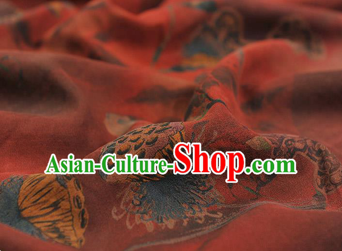 Chinese Classical Lotus Seedpod Pattern Red Silk Material Traditional Cheongsam Fabric Gambiered Guangdong Gauze Chinese Classical Lotus Seedpod Pattern Red Silk Material Traditional Cheongsam Fabric Gambiered Guangdong Gauze