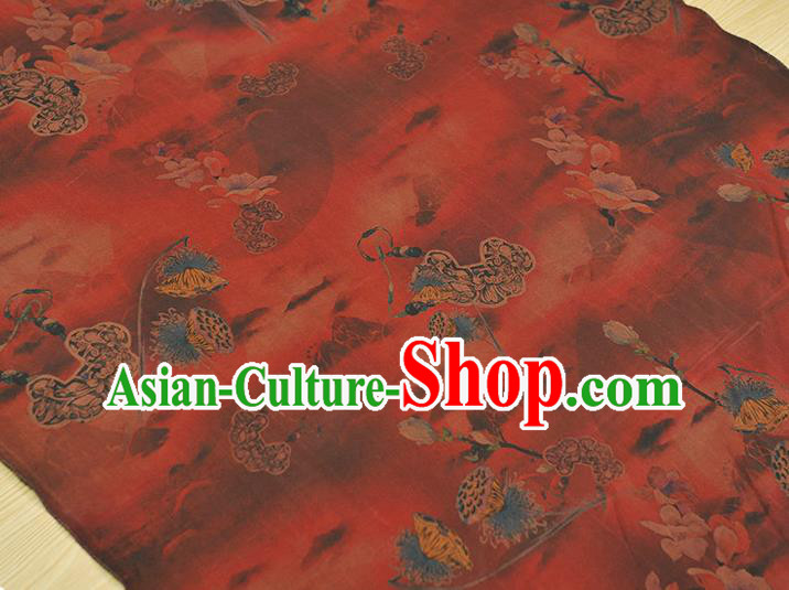 Chinese Classical Lotus Seedpod Pattern Red Silk Material Traditional Cheongsam Fabric Gambiered Guangdong Gauze Chinese Classical Lotus Seedpod Pattern Red Silk Material Traditional Cheongsam Fabric Gambiered Guangdong Gauze