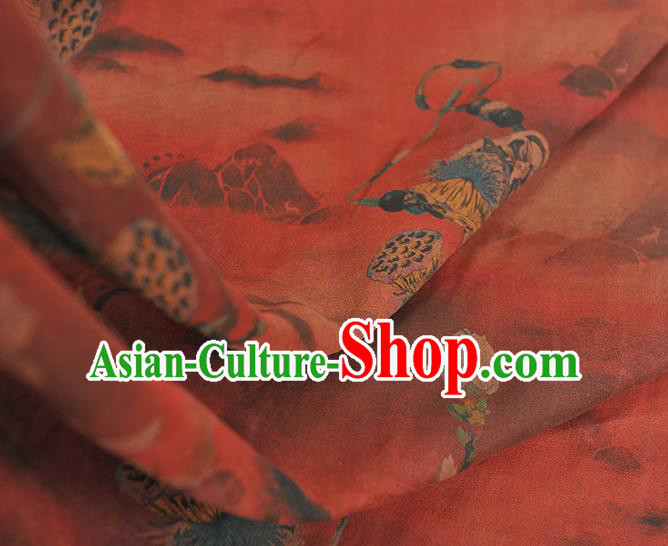 Chinese Classical Lotus Seedpod Pattern Red Silk Material Traditional Cheongsam Fabric Gambiered Guangdong Gauze Chinese Classical Lotus Seedpod Pattern Red Silk Material Traditional Cheongsam Fabric Gambiered Guangdong Gauze