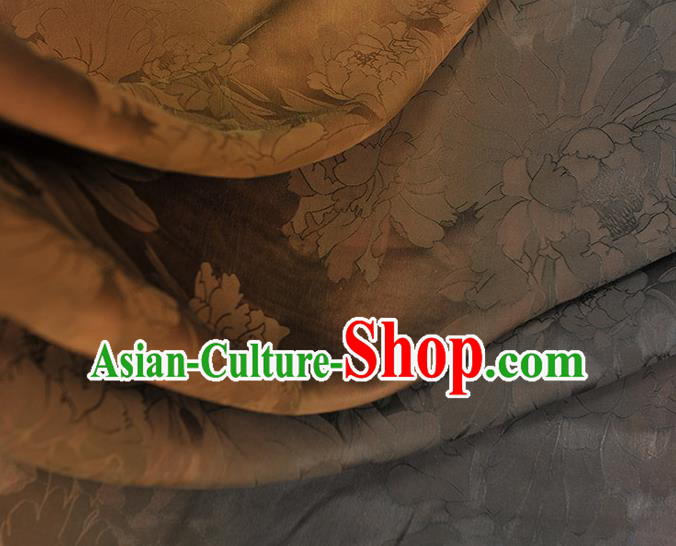 Chinese Gambiered Guangdong Gauze Classical Silk Material Jacquard Peony Brown Satin Traditional Cheongsam Fabric Chinese Gambiered Guangdong Gauze Classical Silk Material Jacquard Peony Brown Satin Traditional Cheongsam Fabric