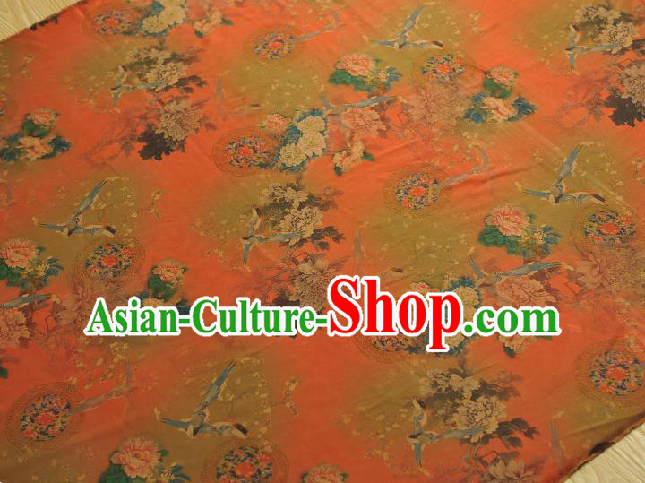 Chinese Orange Satin Traditional Cheongsam Fabric Classical Peony Birds Pattern Silk Material Chinese Orange Satin Traditional Cheongsam Fabric Classical Peony Birds Pattern Silk Material