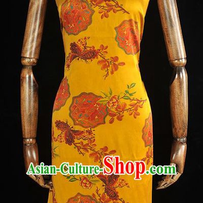 Chinese Traditional Cheongsam Satin Fabric Classical Butterfly Pattern Silk Material