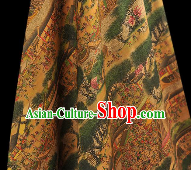Chinese Traditional Fabric Gambiered Guangdong Gauze Cheongsam Satin Classical Folk Pattern Green Silk Material Chinese Traditional Fabric Gambiered Guangdong Gauze Cheongsam Satin Classical Folk Pattern Green Silk Material