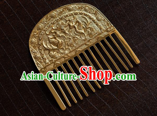 China Tang Dynasty Gilding Hair Comb Traditional Hanfu Hair Accessories Ancient Princess Hairpin China Tang Dynasty Gilding Hair Comb Traditional Hanfu Hair Accessories Ancient Princess Hairpin