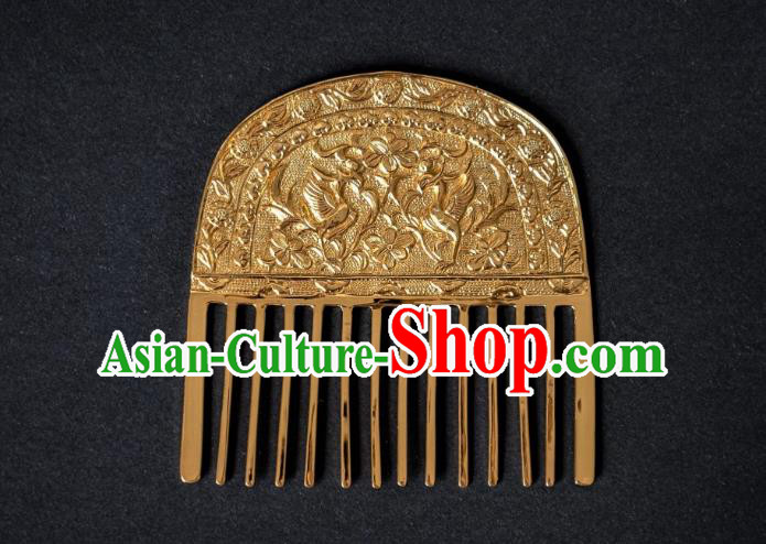 China Tang Dynasty Gilding Hair Comb Traditional Hanfu Hair Accessories Ancient Princess Hairpin China Tang Dynasty Gilding Hair Comb Traditional Hanfu Hair Accessories Ancient Princess Hairpin